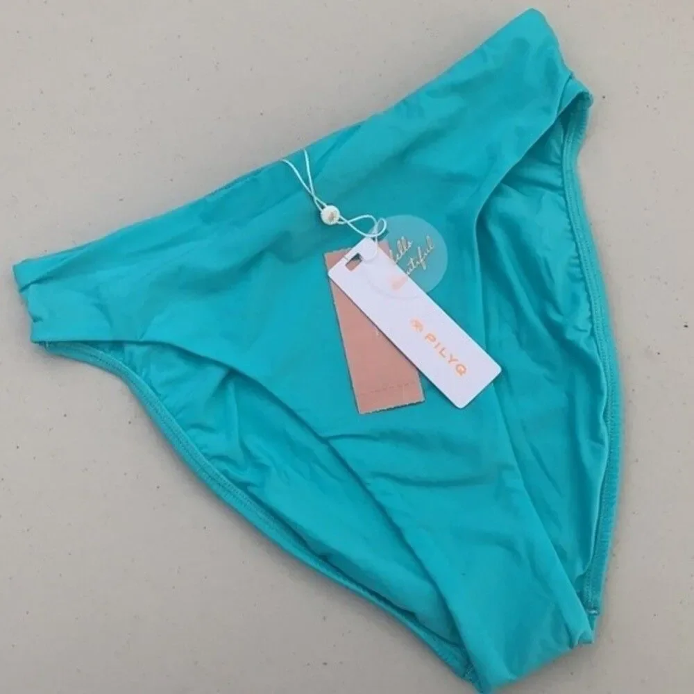 PQ SWIM Hillary high waist bottoms PILYQ blue high waisted size small NWT NEW